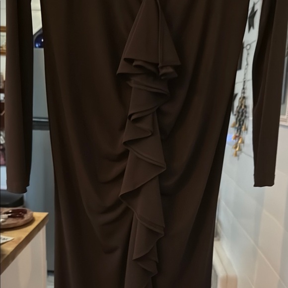 VENUS - BLACK DRAMATIC TEA- FRONT LENGTH MAXI WITH CENTER RUFFLE HIGH LOW DRESS - Picture 6 of 6